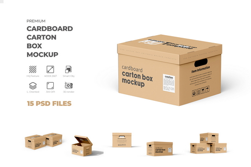 Cardboard Carton Moving Box Mockup