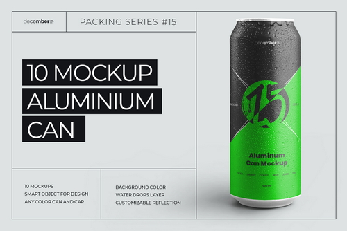 10 mockups Aluminium Can 500 ml