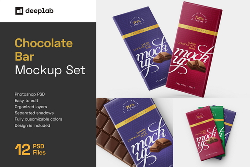 Chocolate Bar Packaging Mockup Set
