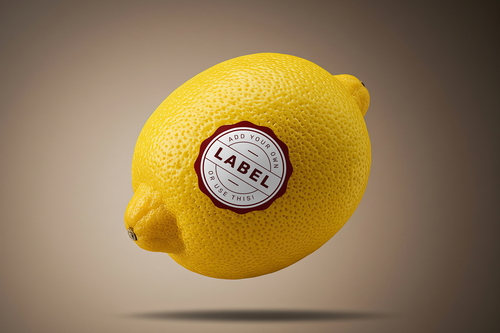Sticker Logo Stamp on Lemon Fruit Mockup