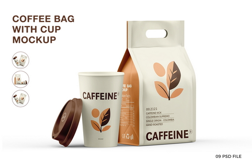 Coffee Bag With Cup Mockup