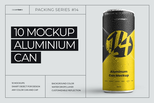 10 mockups Aluminium Can 250 ml