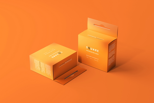 Mockups of Square Packaging Box With Hang Tab