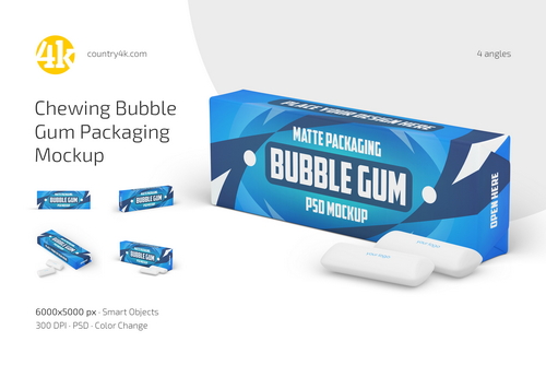 Chewing Bubble Gum Packaging Mockup Set