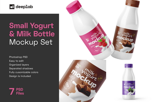 Small Yogurt & Milk Bottle Mockup