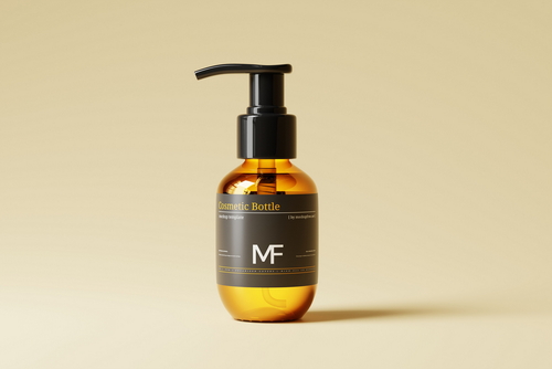 Small Amber Glass Cosmetic Pump Bottle Mockups