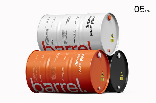 Realistic Metal Oil Barrel Mockup