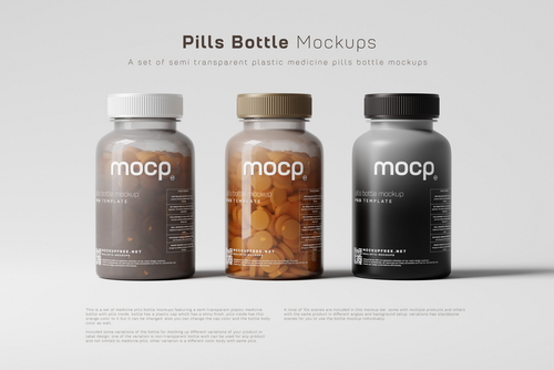 Semi Transparent Pills Bottle Mockups