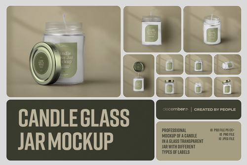 10 Mockups of Candles in a Glass Jar with a Lid. vol.01
