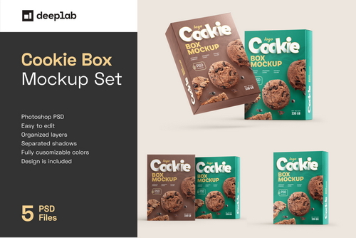 Cookies Box Packaging Mockup Set
