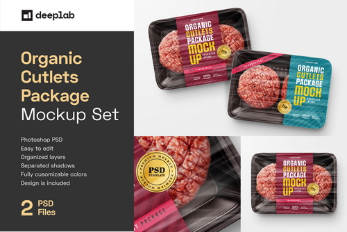 Organic Cutlets Package Mockup Set