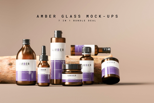 Amber Glass Cosmetic Bundle