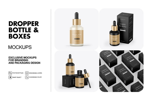 Dropper Bottle and Boxes Mockups