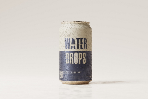330ml Soda or Beer Can Mockups with Water Drops
