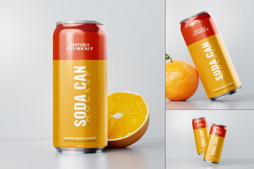 Soda Can Mockup with Orange