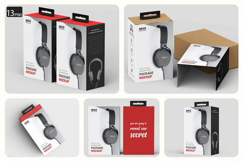 Vertical Headphone Package Box Mockup