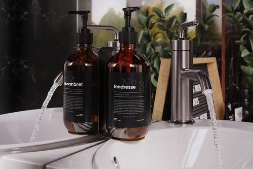 Amber Cosmetic Bottle with Dispenser Mockup