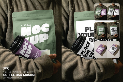 Coffee Bag & Paper Cup Mockup