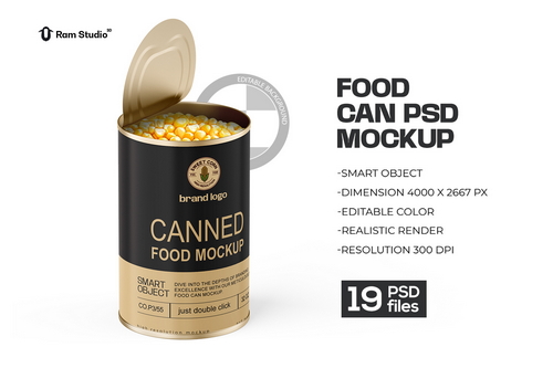 Tin Food Can Packaging Mockup
