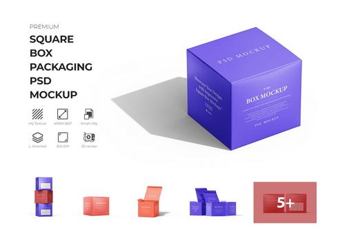 Square Box Packaging PSD Mockup