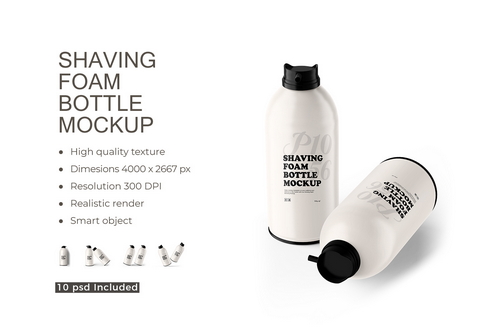 Shaving Foam Bottle PSD Mockup