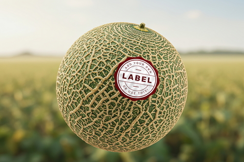 Sticker Logo Stamp on Melon Fruit Mockup