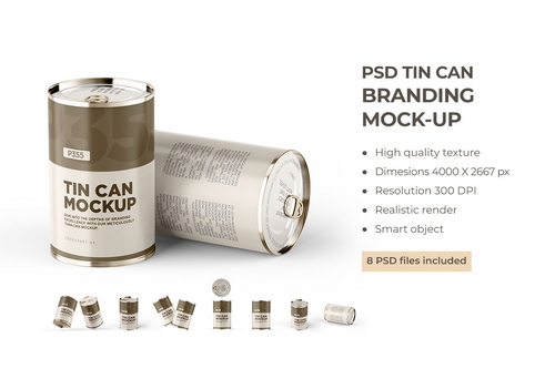 PSD Tin Can Product Branding Mockup