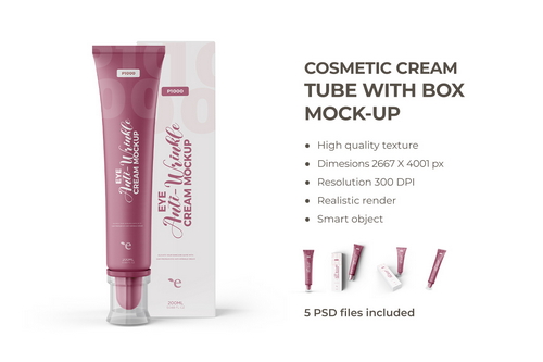 Cosmetic Cream Tube with Box Mockup