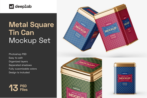 Square Tin Can Mockup Set
