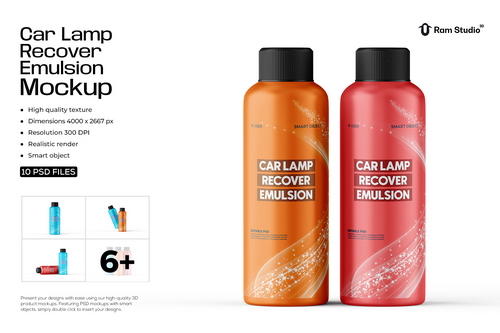 Car Headlight Cleaner Bottle PSD Mockup