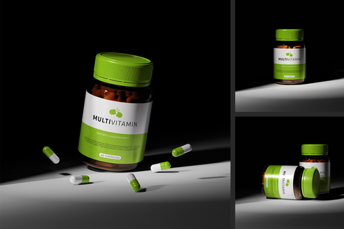Amber Glass Pill Bottle Mockup