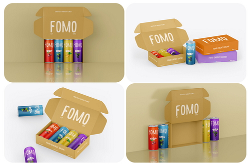 Soda Can with Box Packaging Mockups