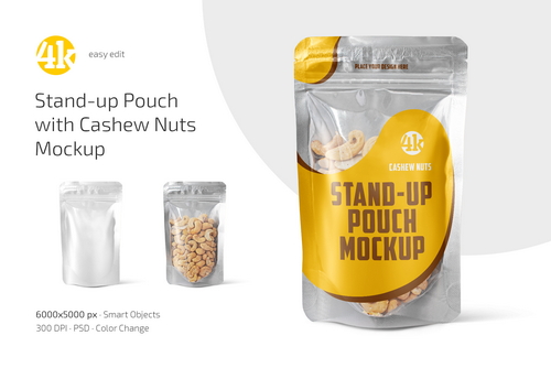Stand-up Pouch with Cashew Nuts Mockup