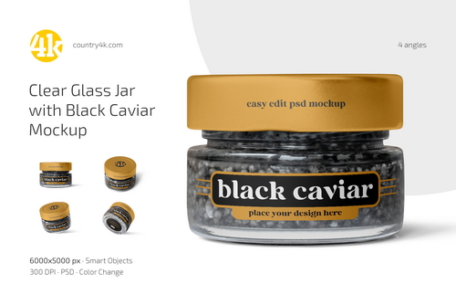 Clear Glass Jar with Black Caviar Mockup Set