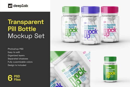Transparent Pill Bottle Mockup Set
