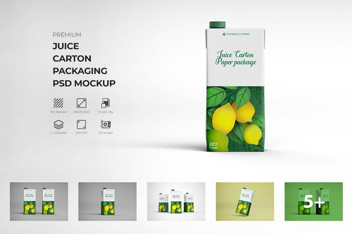 Juice Carton Paper Packaging PSD Mockup