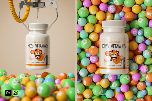 Plastic Vitamin Bottle Mockup