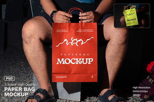 Realistic Scene Paper Bag Mockup - VOL 1