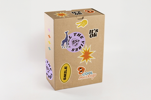 Stickers on Boxes Mockups