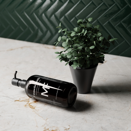 Black Pump Bottle Mockups Featuring an Eucalyptus Plant