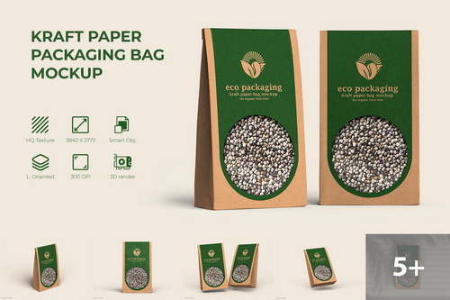 Paper Packaging Bag Mockup With Transparent Window
