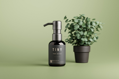 Black Glass Tiny Pump Bottle Mockups