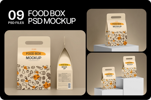 Take Away Handled Food Box Mockup