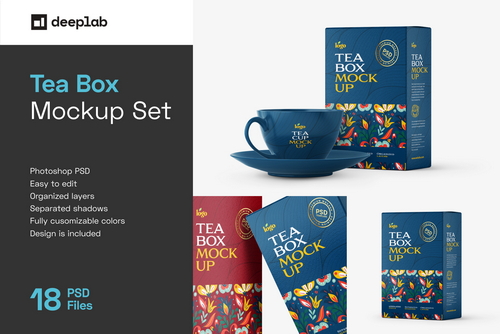 Tea Box Packaging Mockup Set