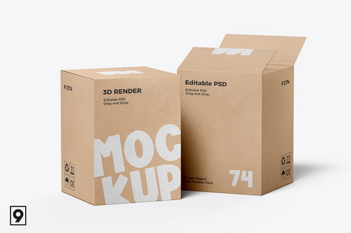 Cardboard Large Carton Box Mockup