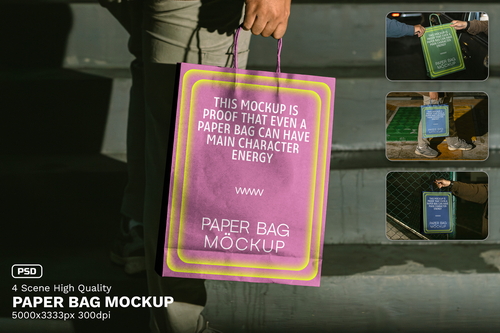 4 Realistic Scene High Quality Paper Bag Mockup - VOL 1