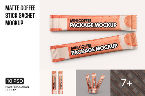 Matte Coffee Stick Sachet Mockup