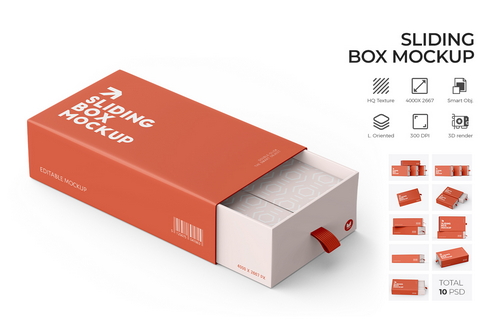 3D Sliding Gift Box Mockup