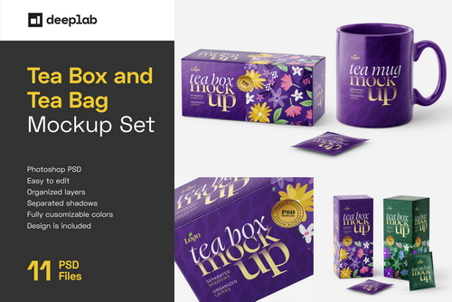 Tea Box and Tea Bag Mockup Set
