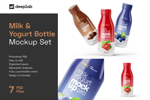Small Yogurt & Milk Bottle Mockup